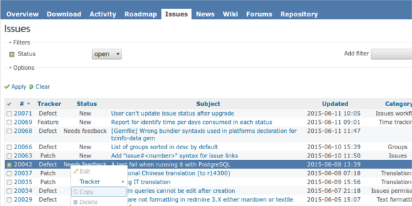 screenshot of our issue tracking system